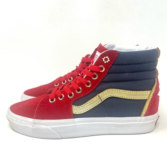 Vans Old Skool High Top Captain Marvel Blue Red Gold Womens 6.5 - Picture 4 of 10